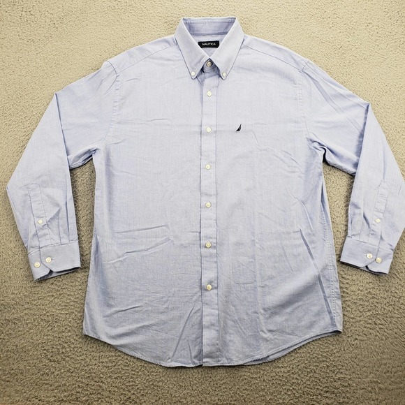 Nautica Shirt Mens 16 Blue Long Sleeve Button Down Dress Shirt‎ - Picture 1 of 13
